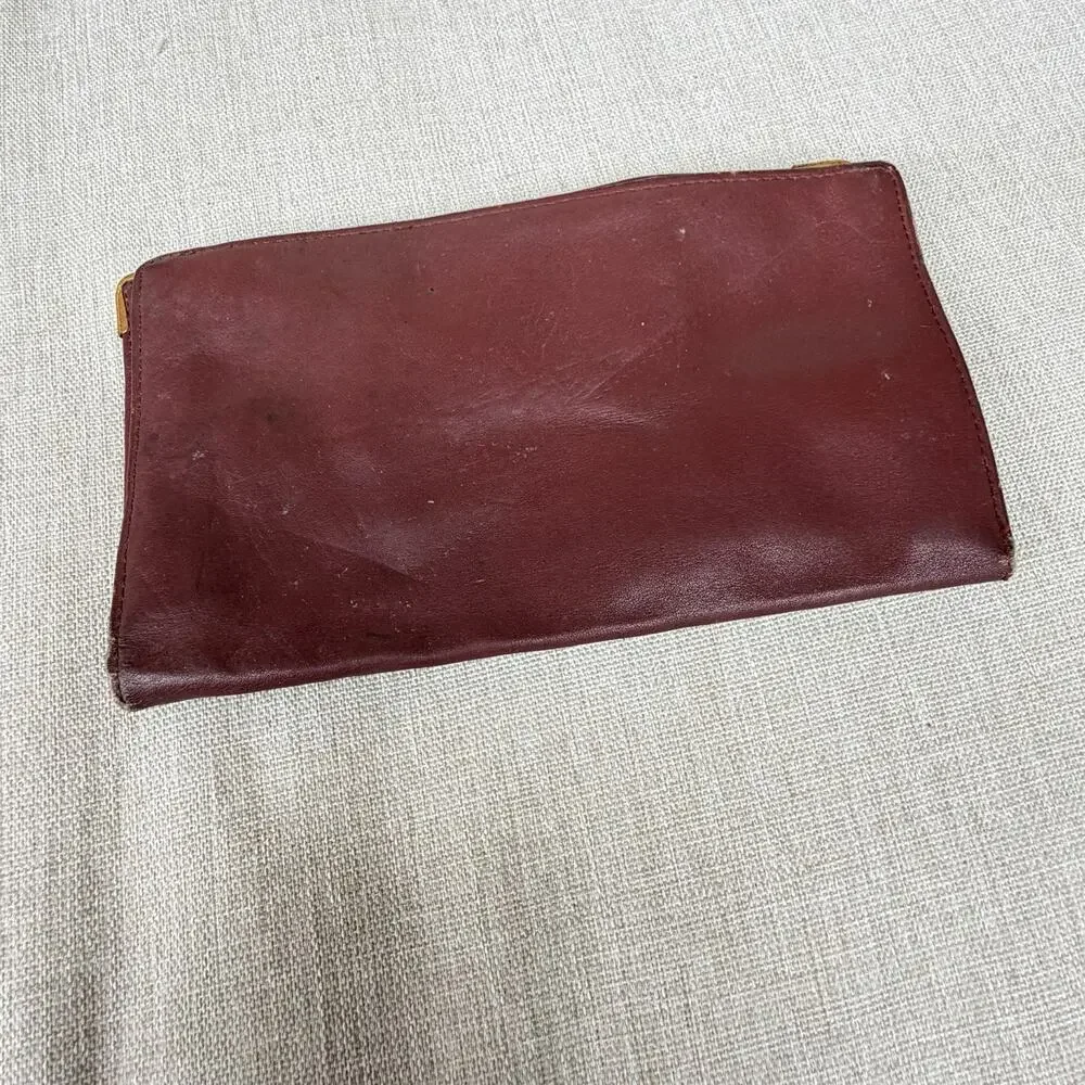 Cartier Vintage Must de Cartier Burgundy Leather Bifold Wallet Gold Corners 4x7
